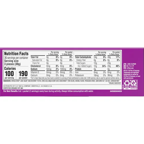 Vista 12 de CLIF BLOKS - Sabor Mountain Berry - Masticables energéticos - Sin OGM - A base de plantas - Combustible rápido para ciclismo y running
