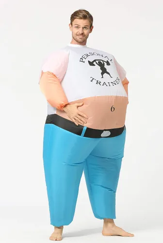 Vista 3 de GOPRIME Disfraz inflable de entrenador personal, traje de entrenamiento inflado, prensa de hombro, tamaño adulto, Blanco