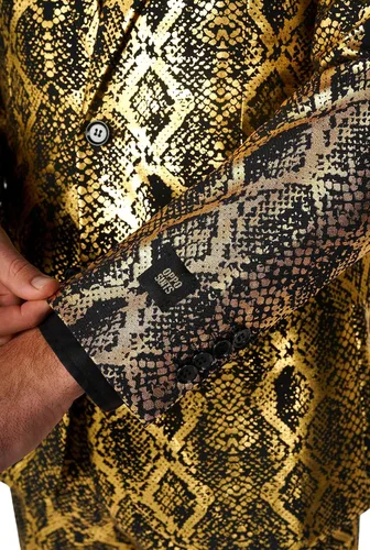 Vista 8 de Opposuits Disfraces de traje de fiesta metálica brillante para hombre, traje completo con chaqueta, pantalones y corbata