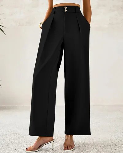 Vista 5 de BTFBM Pantalones de vestir de pierna ancha para mujer, trajes casuales de Negro