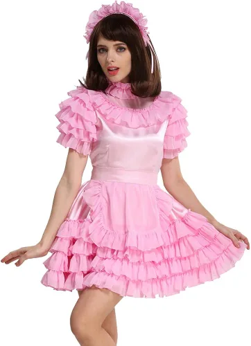 Vista 4 de GOceBaby Disfraz de uniforme de sirvienta con cerradura rosa claro para mujer