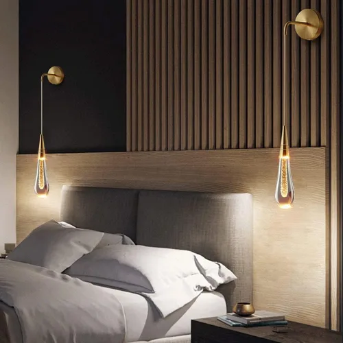 Vista 3 de Lámpara de pared para cabecera de dormitorio, moderno aplique de pared LED de cristal de 5 W con kit de metal plateado, lámpara de ambiente