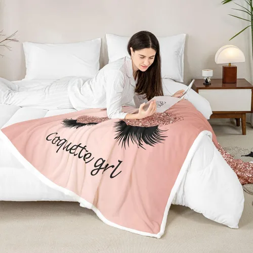 Vista 5 de Erosebridal Manta de vellón de pestañas de 40 x 50 pulgadas, hermosa manta de maquillaje femenino para niñas y mujeres, decoración de dormitorio