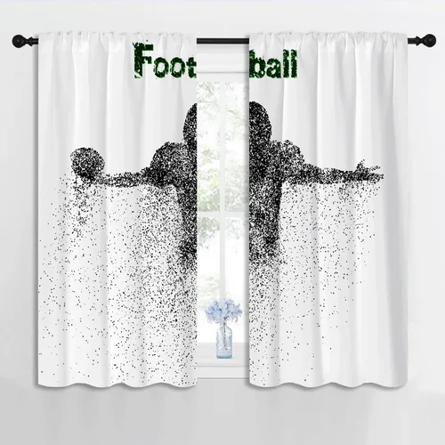 Vista 2 de Cortinas opacas deportivas para niños y niñas, decoración de oscurecimiento de habitación, arte abstracto de jugador de fútbol americano, silueta