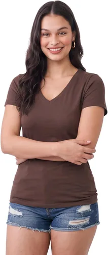 Vista 139 de Emmalise Camiseta de manga corta para mujer, cuello en V, tallas junior y plus
