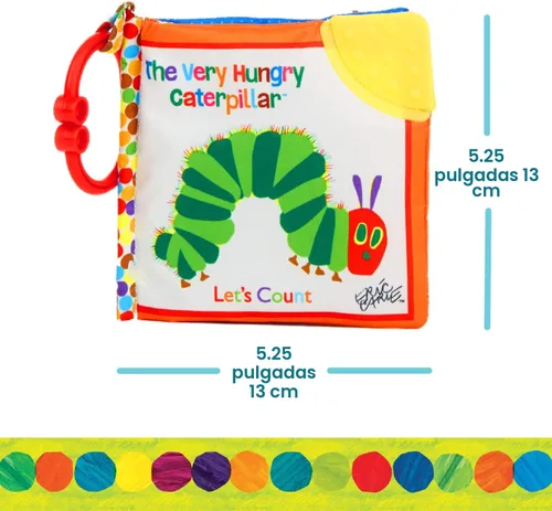 Vista 5 de Let's Count Soft Book – Libro sensorial suave de World of Eric Carle the Very Hungry Caterpillar Baby on the Go Clip de dentición arrugado suave