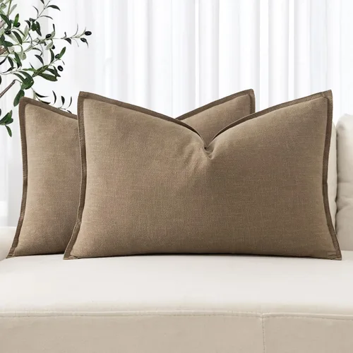 Vista 57 de MIULEE - Juego de 2 fundas de almohada decorativas de lino, estilo bohemio, rústico, neutral, para sofá, cama, 16 x 16 pulgadas, color marrón