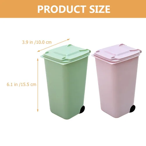 Vista 2 de STOBAZA 2 botes de basura pequeños para interior de compost, para lápices, mini bote de basura con tapa, cubos de plástico para dormitorio, pequeños