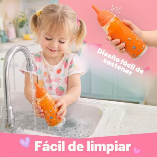 Vista 5 de Biberones mágicos, 2 botellas: 1 de leche y otra de jugo, tamaño grande especialmente para niños pequeños