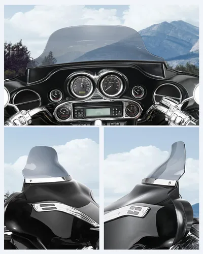 Vista 19 de Benlari - Parabrisas negro de 8" para motocicleta, compatible con Harley Davidson Touring Street Glide Electra Glide Tri Glide FLHT FLHX FLHTK FLHTC
