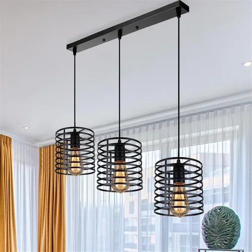 Vista 2 de Adjustable Height E27 Chandelier Light Fixture - Industrial Vintage Iron Pendant Lamp for Living Room, Kitchen Island, and Balcony(B1)