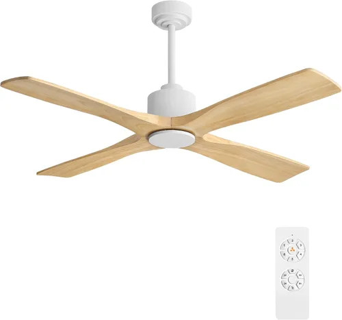 Vista 10 de WINGBO - Ventilador de techo DC de 48" sin luces, 4 aspas de madera maciza talladas, motor DC reversible silencioso de 6 velocidades, ventilador