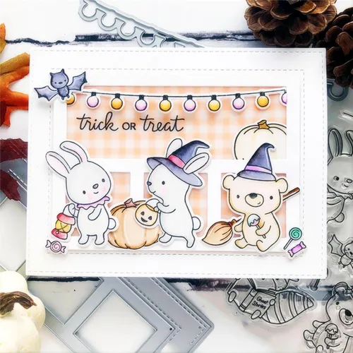 Vista 4 de Juego de sellos y troqueles transparentes para fiesta de Halloween, para hacer tarjetas, plantillas de corte para álbumes de recortes, álbum