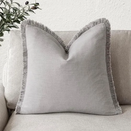Vista 8 de Foindtower Fundas de almohada decorativas de lino con flecos, acogedora funda de cojín bohemia estilo farmhouse con borlas, funda de almohada