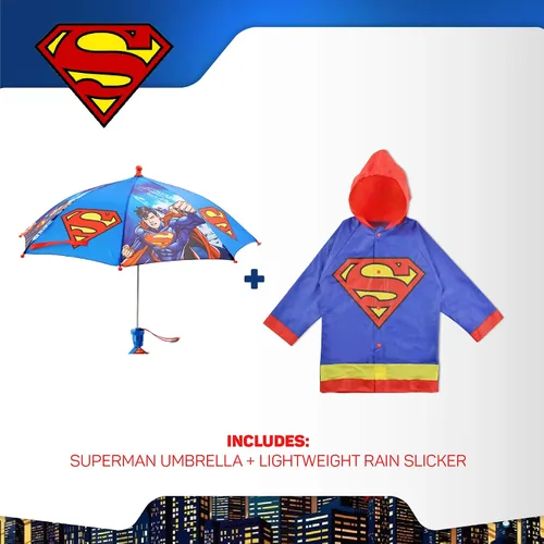 Vista 3 de DC Comics Conjunto de paraguas y Slicker, Batman o Superman para niños pequeños, para edades de 2 a 7 años