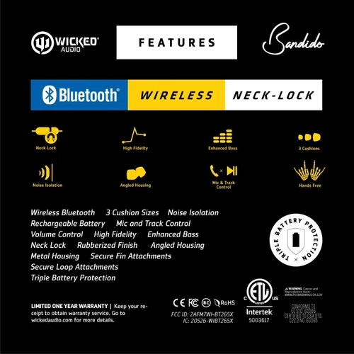 Vista 8 de Wicked Audio Bandido Wireless - Auriculares Bluetooth con micrófono y control de pista, auriculares inalámbricos con carcasa de metal, accesorios