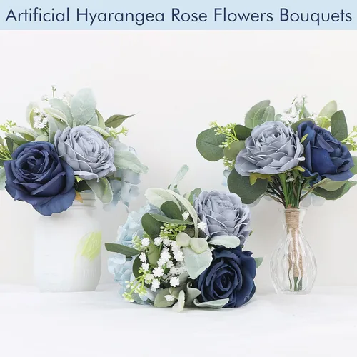 Vista 3 de Ramo de dama de honor artificial para boda, ramo de flores de seda prefabricadas de 7 pulgadas, ramo de flores pequeñas para dama de honor