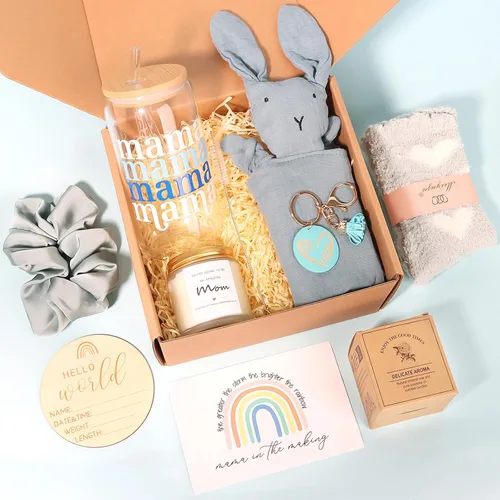 Vista 2 de Caja de regalo para nueva mamá, regalos de embarazo para futura mamá, cesta de regalo para niñas y niños, regalos posparto para madres primerizas