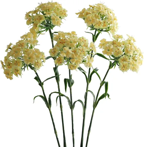 Vista 6 de Htmeing 5 flores artificiales de seda de Dianthus con tallo para arreglos de boda, centro de mesa, fiesta, decoración del hogar y cocina (morado)
