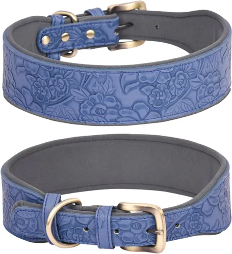Vista 7 de Collar básico de piel sintética para perros grandes, medianos y pequeños, estampado en relieve (M, negro)