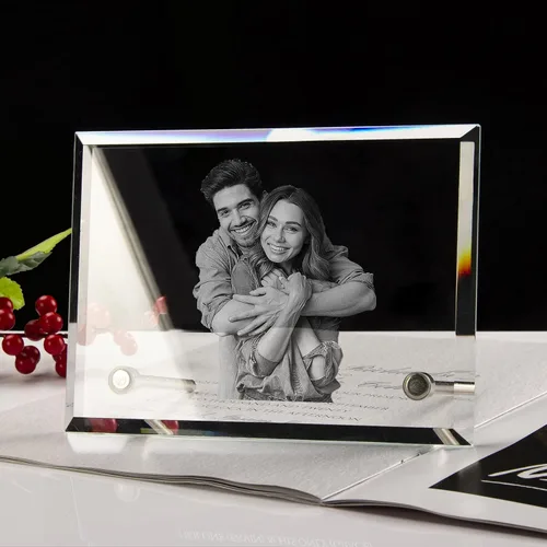 Vista 3 de Marco de fotos de cristal personalizado, marco de fotos de cristal grabado personalizado, regalo de fotos de recuerdo personalizado para el día