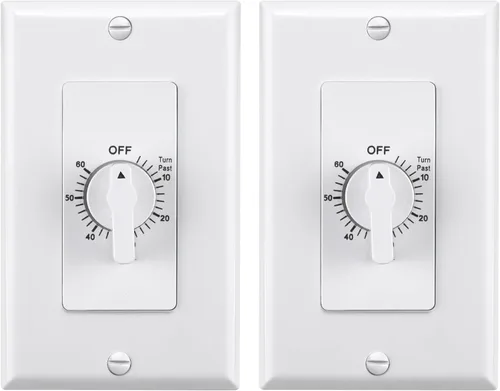 Vista 9 de BN-LINK Temporizador de cuenta regresiva de 60 minutos en la pared, interruptor mecánico, para ventilador de baño, temporizador de luces, 2 placas