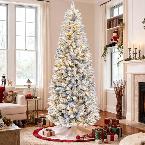Vista 12 de Hykolity - Árbol de Navidad delgado preiluminado de 6 pies con 200 luces LED blancas cálidas 586 Branch Tips with Pine Needles, Hinged Design and