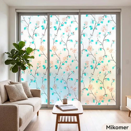 Vista 4 de Película decorativa para ventana, diseño de flores, película de privacidad de vidrio de adherencia estática para puerta, tintes de ventana