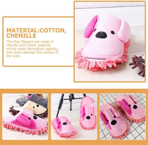 Vista 8 de FOMIYES 1 par de pantuflas limpiador de piso, trapeador de dibujos animados, zapatos para limpieza de piso, zapatos de mopa, zapatos de mopa húmeda