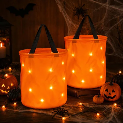 Vista 8 de Shappy 2 bolsas LED para dulces de Halloween, cubo con luz para dulce o Azul