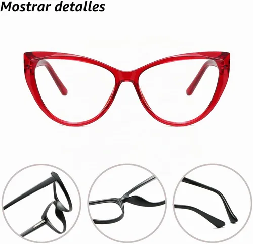 Vista 4 de Blue Light Glasses Cateye Women Fake Eyeglasses Anti Eye Strain Computer Glasses Clear Lens rojo (red(large))