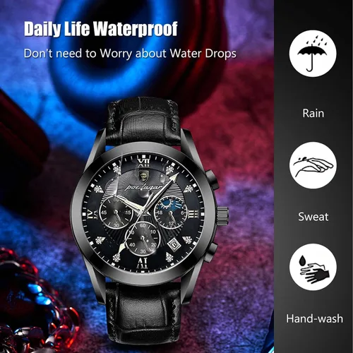 Vista 4 de RORIOS Relojes de moda para hombre, reloj analógico de cuarzo con correa de cuero, cronógrafo, reloj de pulsera impermeable para hombres