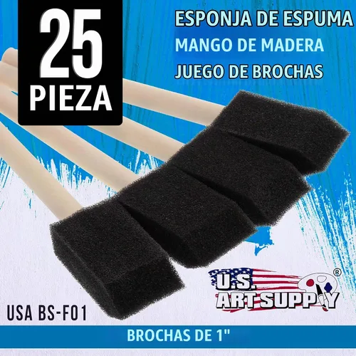 Vista 2 de US Art Supply - Juego de pinceles de pintura de espuma de 1 pulgada con mango de madera (paquete de valor de 25) - Ligeros, duraderos e ideales