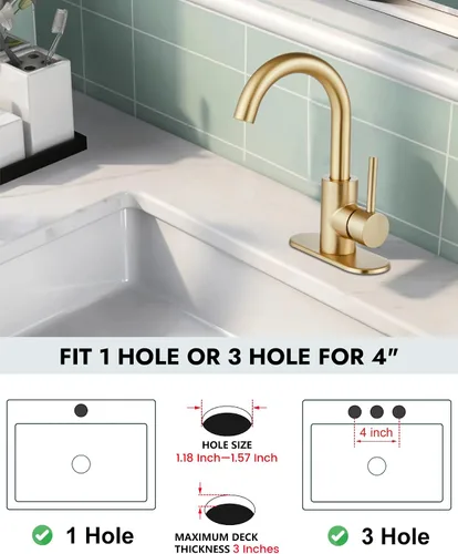 Vista 5 de Midanya Grifo de baño de un solo agujero, grifo de fregadero de barra de 1 agujero, adecuado para tocador de cocina, RV, boquilla giratoria de acero