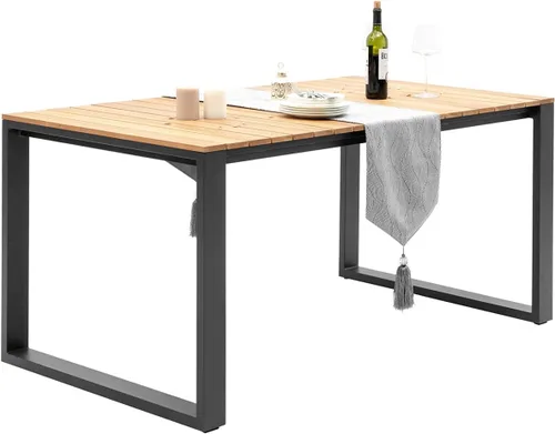 Vista 8 de Mesa de comedor al aire libre para 4-6 personas Mesa de comedor rectangular de aluminio para patio Gris