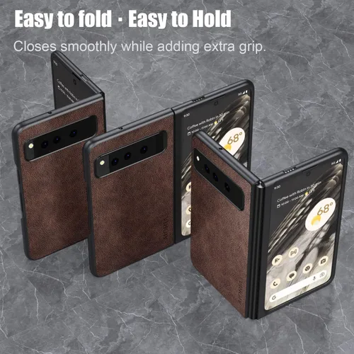 Vista 6 de Funda para Google Pixel Fold de cuero de alta calidad, diseño retro, funda protectora completa para Google Pixel Fold 5G (café)