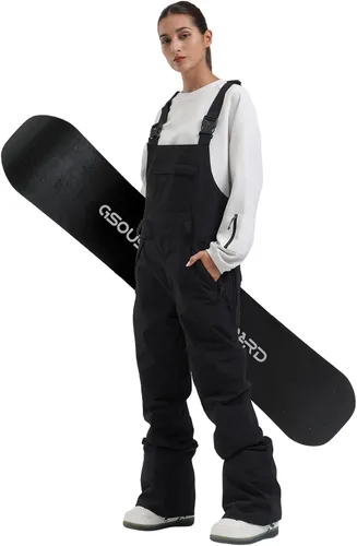 Vista 8 de GSOU SNOW Women Snow Bibs Ski Snowboard Pants Waterproof Beige y blanco