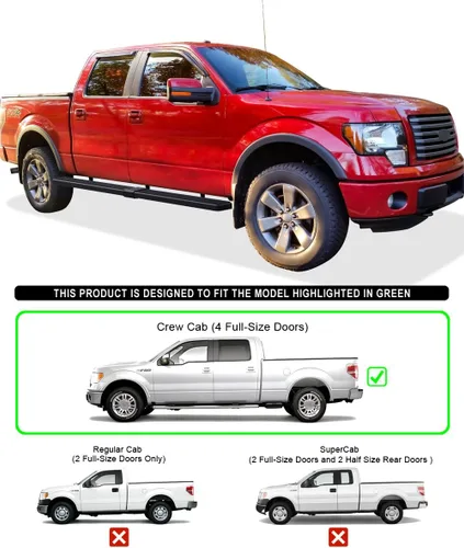 Vista 2 de APS Estribos (barras laterales y escalones laterales) compatibles con Ford F150 SuperCrew Cab 2009-2014 con caja de 5.5 pies (requiere perforación)
