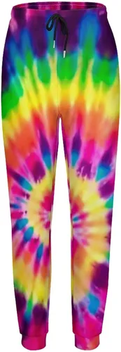 Vista 6 de Losturban Pantalones deportivos unisex de teñido anudado para adultos, pantalones 70S 80S, pantalones hippie para hombre y mujer