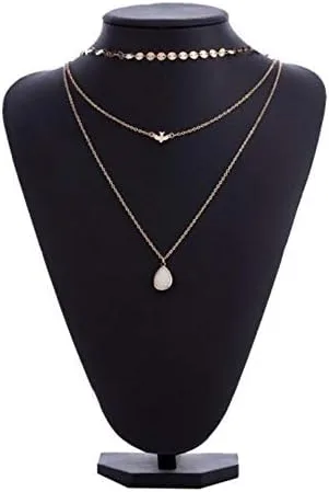 Vista 6 de Gargantilla bohemia en capas, gargantilla de disco, collar de paloma, collar de piedras preciosas, collar con dije de gema de paloma, collar