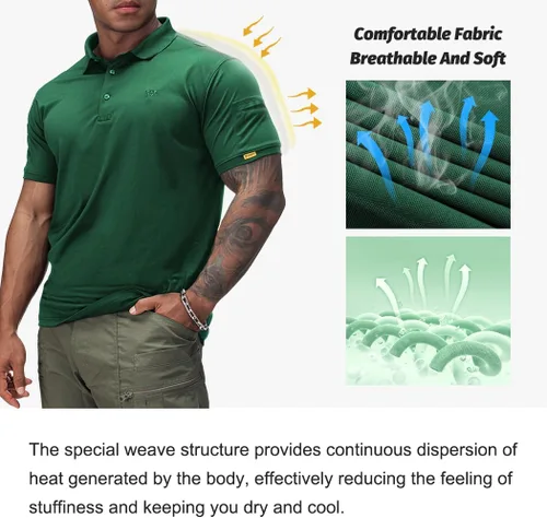 Vista 5 de IDOGEAR Polo táctico de manga corta de secado rápido rendimiento camisa de golf de ajuste regular camiseta con absorción de humedad
