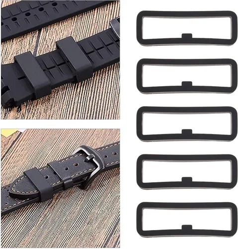 Vista 5 de 10 x 22/0.945 in Smartwatch Correa Anillo Keeper Correa de reloj Negro Soporte de anillo Banda de reloj Correa de repuesto de silicona para reloj