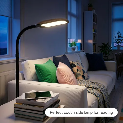Vista 6 de Brightech Litespan - Lámpara de pie LED delgada, luz de lectura moderna sobre silla para salas de estar y oficinas, alta con cuello de cisne Madera
