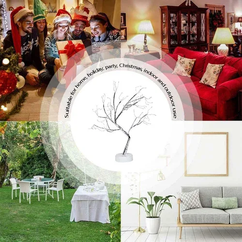 Vista 7 de Lxcom Lighting Luces LED de rama, 108 LED, ramas de árbol de alambre de cobre plateado, árbol de mesa LED bonsái, funciona con pilas, con Blanco
