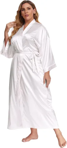 Vista 3 de Batas largas de satén para mujer, tallas grandes, batas largas de seda, kimonos, ropa de dormir
