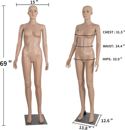 Vista 2 de Maniquí femenino de cuerpo completo realista ajustable, maniquí de exhibición con cabeza giratoria, forma de vestido para exhibición con base