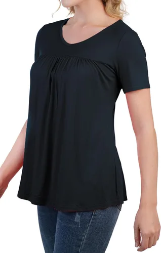 Vista 5 de Camisas plisadas de verano de manga corta con cuello en V para mujer