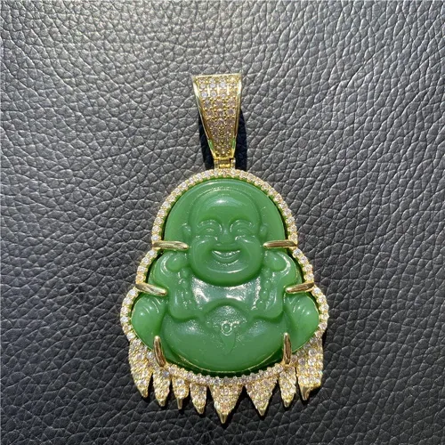Vista 6 de Collar con colgante de jade verde con diseño de buda sonriente y sonriente de jade hecho a mano de 0.118in 23.6in