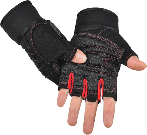 Vista 8 de SUJAYU Guantes de entrenamiento, guantes de gimnasio para hombres, muñequeras para levantamiento de muñecas, guantes para entrenamiento, guantes