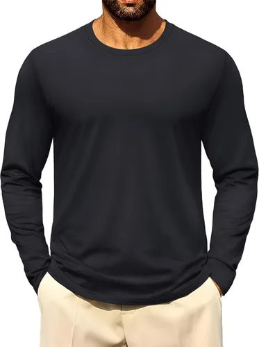 Vista 23 de Cotrasen - Camisetas básicas de manga larga para hombre, de algodón, con cuello redondo, transpirables, suaves y casuales